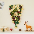Christmas swag wreath with red and gold baubles, large gold bow, and Merry Christmas sign - Style H Teardrop Swag