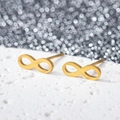 Macro shot of 18K gold plated infinity stud earrings with a matte textured surface - Infinity / Gold