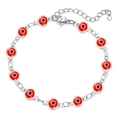 Vintage Silberarmband mit roten Evil Eye Anhängern und praktischem Karabiner - Silber Rot