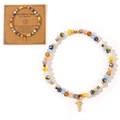 Buntes Perlenarmband mit Kreuz-Anhänger und God Bless You Grußkarte für Frauen - Mehrfarbiger Stil D - Hell Bunt