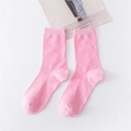 Pink crew cotton socks for women featuring a ribbed texture and comfortable soft material - Deep Pink No.3