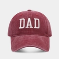 Vintage washed cotton baseball cap in burgundy with bold white DAD embroidery - Soft Top Solid DAD Wine Red