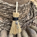 Mini straw broom car pendant with silver turtle star charms and polished wooden handle - Turtle and Star