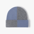 Gorro de lana bicolor gris y azul con textura de punto acanalado vertical - Talla única / Azul grisáceo