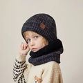 Kids' winter warm knit hat and neck warmer set in dark grey melange finish - 2-Piece Set (Hat + Scarf) / Black