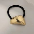 Minimalist elastic hair tie with golden irregular geometric metal charm on a black band - Glossy Triangle Gold