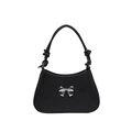 Elegante borsa nera con fiocco in metallo argentato e tracolle annodate su sfondo bianco - Nero