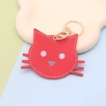 Portachiavi a gatto rosso in pelle PU con finiture dorate e cuciture decorative - Stile portachiavi / Gatto rosa sul tetto