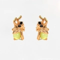 Golden insect earrings featuring vibrant olive green zircon stones on white background - Rose Gold Insect Pair