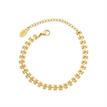 Bracciale a maglie geometriche placcato oro 18k con design a fiocco su sfondo bianco - Bracciale Lisca di Pesce / Oro