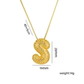 Golden balloon bubble initial S necklace featuring sparkling pave cubic zirconia stones - S
