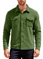 Men's heavy fleece tactical cargo shirt in dark moss green with double chest pockets - S / Army Green