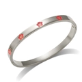 Silver stainless steel bangle with red flower and pink heart patterns, featuring side clasp - Steel Color + Red Enamel Flower