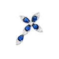 Detail of silver cross pendant with blue pear-cut stones and clear round crystals - Silver Blue Zirconia