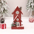 Red wooden Christmas lodge figurine with artificial snow roof and festive pinecone accents - Red House