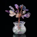 Handmade colorful fluorite crystal money tree with copper wire in a glass bowl - 18 Crystals Rainbow Fluorite (Mini Fish Tank)