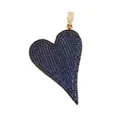 Gold plated heart pendant featuring dark blue micro-pave crystals and a sparkling bale - Large Blue Zircon Heart / Cyan