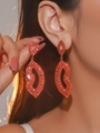 Sparkly red lip-shaped long fringe earrings featuring fine rhinestones for women - Large Red Lip Hollow Earrings