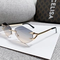 Rimless geometric sunglasses with gradient lenses and golden eagle claw metal frames - Gold Frame Gray Brown Lens