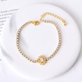 Elegant gold-plated tennis bracelet with oval zircon flower charm and lobster clasp - White Zircon Sunflower