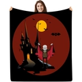 Detail of Halloween vampire flannel blanket with castle and red moon digital print - 70*100CM