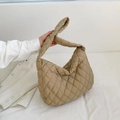 Quilted khaki puffer tote bag with wide handle and large capacity space design - Khaki