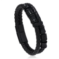 Bracciale da uomo a doppio strato in pelle intrecciata nera con chiusura in metallo nero - Pelle Nera Fibbia Nera