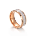Macro shot of titanium steel ring featuring rose gold edges and crushed ice texture inlay - Rose Gold / Size 7