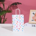 Detailed view of white paper gift bag with colorful star patterns and twisted rope handles - Star Pattern - Large (54-1)