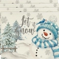 Christmas snowman pattern placemats set made of heat resistant linen for holiday table decor - Blue Snowman (Pack of 4)