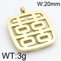 Golden Chinese double happiness hollow pendant necklace charm jewelry 20mm width - 20mm / Gold (KLJ6776-Z)
