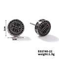 Gun black copper stud earrings with round black zircon inlay for a minimalist look - Round Style(E03740-22)