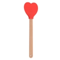 Red heart-shaped silicone spatula with a natural beech wood handle on white background - Heart / Red