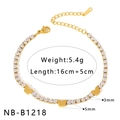 Close-up of gold stainless steel butterfly bracelet with cubic zirconia and dimensions - Butterfly Pave Zircon (NB-B1218)