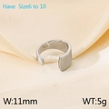 Anillo ancho abierto minimalista de acero inoxidable plateado pulido con banda de 11 mm - US 6 / Color Acero