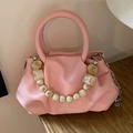 Borsa a nuvola rosa con design in pelle arricciata e dettaglio in marmo sul manico - Rosa