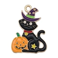 Halloween enamel charm featuring a black cat in a purple wizard hat with an orange pumpkin - 1pc Black Magic Hat Pumpkin Cat (25x19mm)