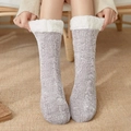 Gray winter slipper socks with thick cable knit and white sherpa fleece cuff trim - One Size / Light Gray