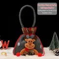 Gray velvet Christmas gift bag with a 3D reindeer doll and red plaid drawstring closure - New Flannel Reindeer