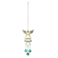 Golden heart angel crystal suncatcher with green gems and beads on white background - 42cm/66g / Green Angel
