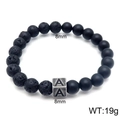 Black lava rock and matte bead bracelet with a vintage metal initial A charm, 8mm beads - Letter A / Matte Black