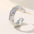 Minimalist silver stainless steel open ring with unique irregular hammered texture finish - Silver