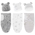 Detailed set of cotton swaddle blankets and beanies with milk, star, and chevron patterns - Milk/Star/Striped 3-Pack Swaddle + Hat Set