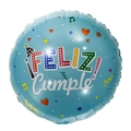 Blue round 18-inch Feliz Cumple foil balloon with colorful stars and party patterns - Round Spanish Happy Birthday Party (Blue)