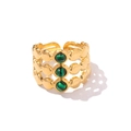 Anillo abierto de acero de titanio dorado de tres capas con tres gemas de malaquita - F10082 Tres Capas Piedra Verde Dorado