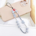 Cinturino da polso per telefono con perline a cuore grigio e perle bianche eleganti - Grigio