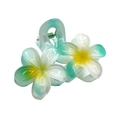Frangipani hair claw clip with green and white gradient petals and yellow center - Double Plumeria [White Cyan Yellow Center]