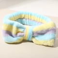 Soft striped plush headband with a large bow in blue, yellow and purple hues - #15 [yellow + Blue + Purple] Striped Headband (single)