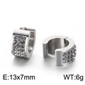 Sleek stainless steel hoop earrings with cubic zirconia inlay, size 13x7mm 6g weight - Silver-Gray Stone (KE108259-TGD)