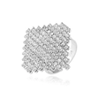 Macro shot of silver square ring with shimmering pavé zircon stones and high-gloss finish - Silver Flower Adjustable Ring 1 Pc